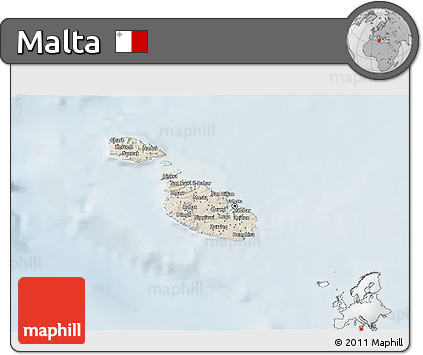 Shaded Relief 3D Map of Malta, lighten