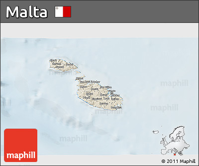 Shaded Relief 3D Map of Malta, lighten