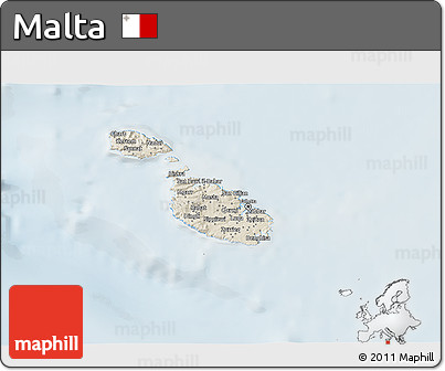 Shaded Relief 3D Map of Malta, lighten