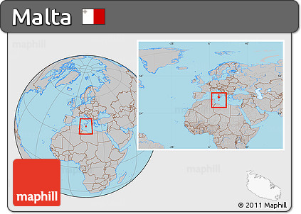 Gray Location Map of Malta, within the entire continent
