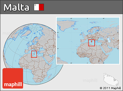 Gray Location Map of Malta, within the entire continent