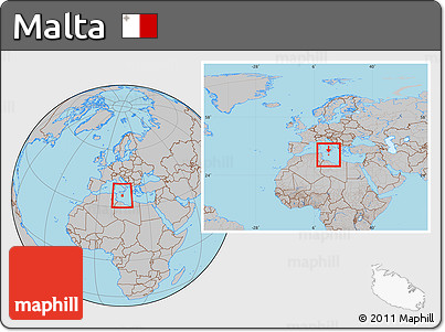 Gray Location Map of Malta, within the entire continent