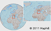 Gray Location Map of Malta, within the entire continent, hill shading