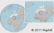 Gray Location Map of Malta, highlighted continent, within the entire continent, hill shading