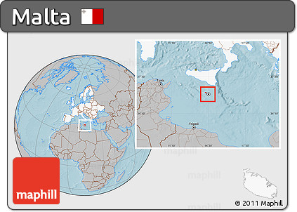 Gray Location Map of Malta, highlighted continent, hill shading