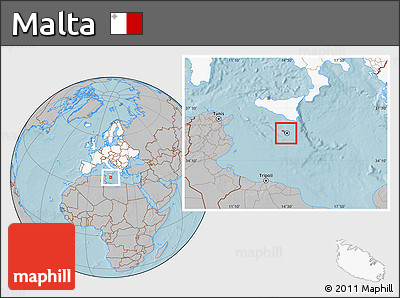 Gray Location Map of Malta, highlighted continent, hill shading