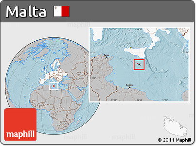 Gray Location Map of Malta, highlighted continent, hill shading