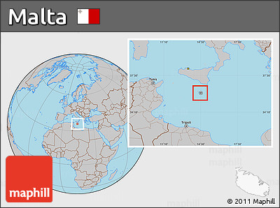 Gray Location Map of Malta, hill shading inside