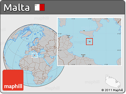 Gray Location Map of Malta, hill shading inside