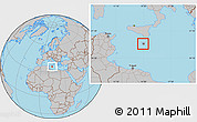 Gray Location Map of Malta, hill shading inside