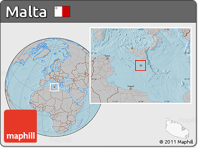 Gray Location Map of Malta, hill shading outside