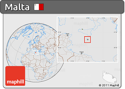 Gray Location Map of Malta, lighten, desaturated