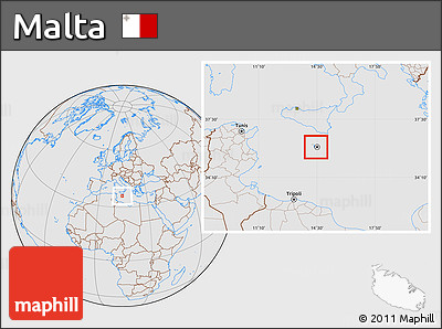 Gray Location Map of Malta, lighten, desaturated