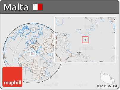 Gray Location Map of Malta, lighten, desaturated