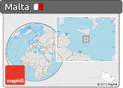 Gray Location Map of Malta, lighten, desaturated, land only