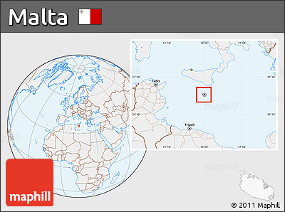 Gray Location Map of Malta, lighten
