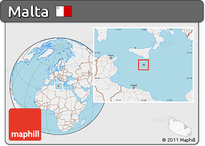Gray Location Map of Malta, lighten, land only