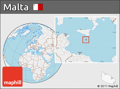 Gray Location Map of Malta, lighten, land only