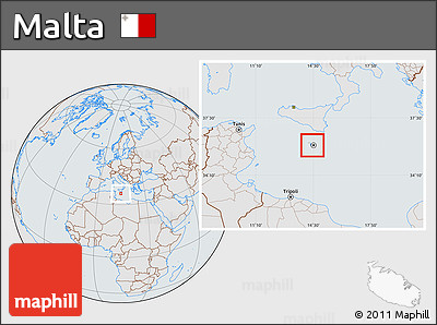 Gray Location Map of Malta, lighten, semi-desaturated