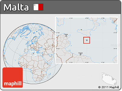 Gray Location Map of Malta, lighten, semi-desaturated