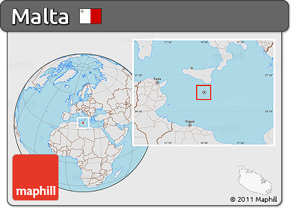 Gray Location Map of Malta, lighten, semi-desaturated, land only