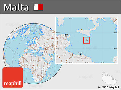Gray Location Map of Malta, lighten, semi-desaturated, land only