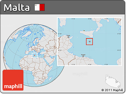 Gray Location Map of Malta, lighten, semi-desaturated, land only
