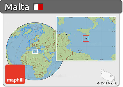 Gray Location Map of Malta, savanna style outside, hill shading inside