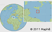 Gray Location Map of Malta, savanna style outside, hill shading inside