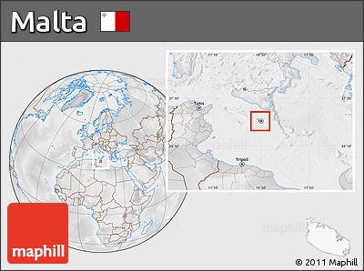 Physical Location Map of Malta, lighten, desaturated