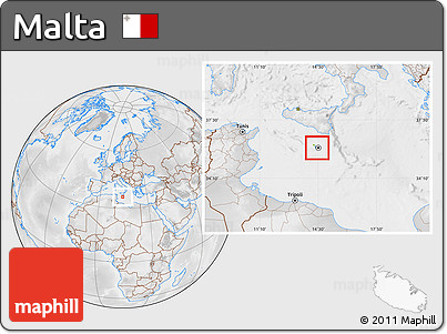Physical Location Map of Malta, lighten, desaturated