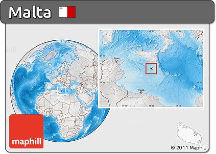Physical Location Map of Malta, lighten, desaturated, land only