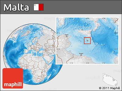 Physical Location Map of Malta, lighten, desaturated, land only