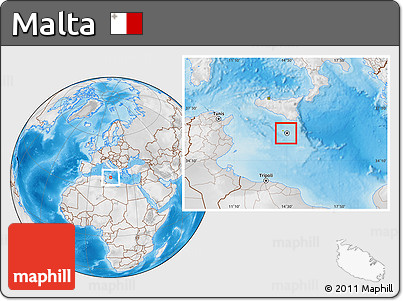Physical Location Map of Malta, lighten, desaturated, land only