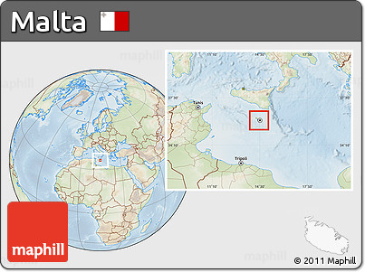 Physical Location Map of Malta, lighten