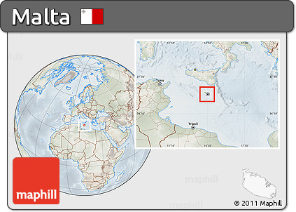 Physical Location Map of Malta, lighten, semi-desaturated