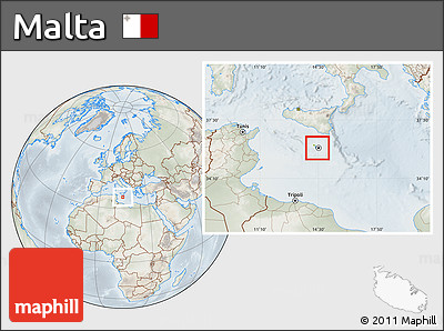 Physical Location Map of Malta, lighten, semi-desaturated