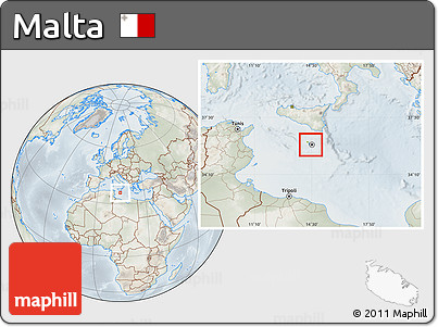 Physical Location Map of Malta, lighten, semi-desaturated