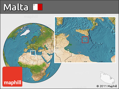 Physical Location Map of Malta, satellite outside