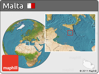 Physical Location Map of Malta, satellite outside