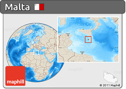 Physical Location Map of Malta, shaded relief outside