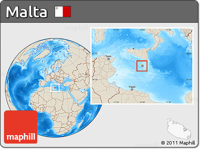 Physical Location Map of Malta, shaded relief outside
