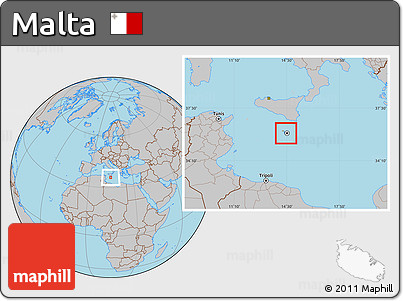 Satellite Location Map of Malta, gray outside