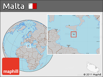 Satellite Location Map of Malta, gray outside
