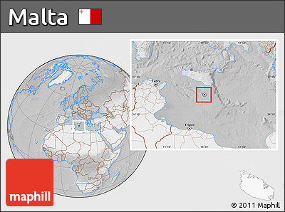 Satellite Location Map of Malta, lighten, desaturated