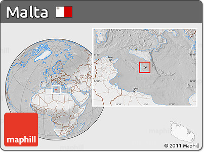 Satellite Location Map of Malta, lighten, desaturated