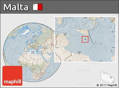 Satellite Location Map of Malta, lighten