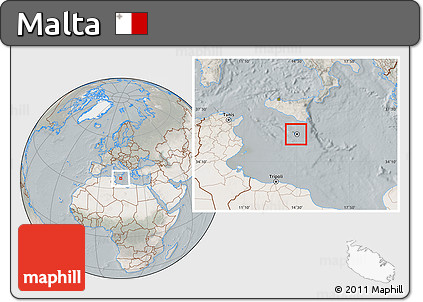 Satellite Location Map of Malta, lighten, semi-desaturated