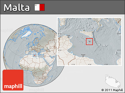 Satellite Location Map of Malta, lighten, semi-desaturated