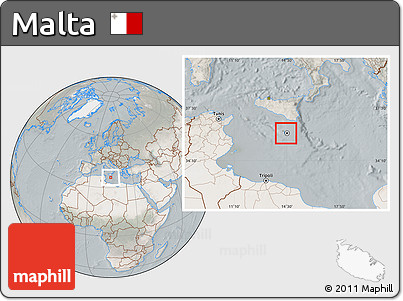 Satellite Location Map of Malta, lighten, semi-desaturated